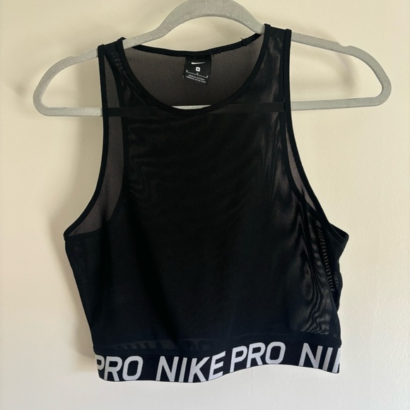 Nike Pro Women's Cropped Sheer Black Mesh Tank Top.  Perfect for Summer.  Medium - Picture 6 of 16